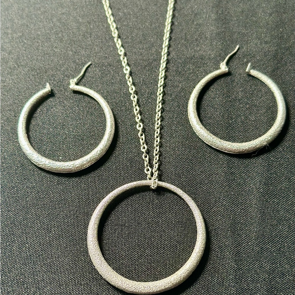 Cookie Lee Silver Hoop Earrings and Necklace Set